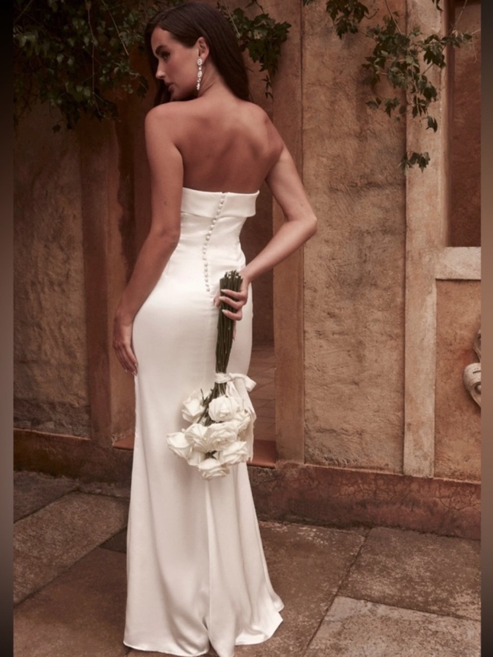 Meshki Strapless Cream Satin Maxi Dress